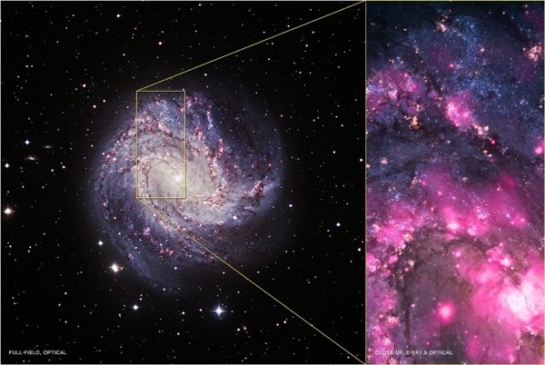Credits: Left image - Optical: ESO/VLT; Close-up - X-ray: NASA/CXC/Curtin University/R. Soria et al., Optical: NASA/STScI/Middlebury College/F. Winkler et al. Credits: Left image - Optical: ESO/VLT; Close-up - X-ray: NASA/CXC/Curtin University/R. Soria et al., Optical: NASA/STScI/Middlebury College/F. Winkler et al.