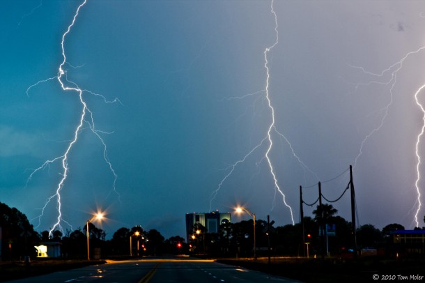 Lightning lights up the Vehicle Assembly Building at NASA's Kennedy Space Center in Florida during thunderstorms on Monday, Sept. 27, 2010. Image Courtesy of Tom Moler Lightning lights up the Vehicle Assembly Building at NASA's Kennedy Space Center in Florida during thunderstorms on Monday, Sept. 27, 2010. Image Courtesy of Tom Moler