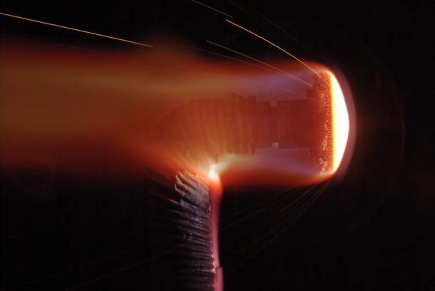 PICA-X during a test in the Arc Jet facility at NASA Ames Photo credit: NASA/Ames PICA-X during a test in the Arc Jet facility at NASA Ames Photo credit: NASA/Ames