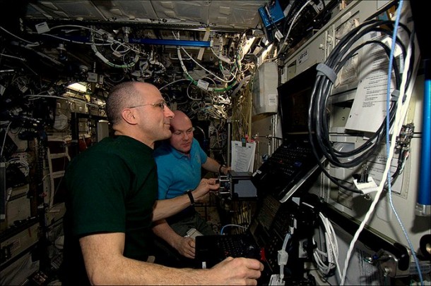 In the International Space Station's Destiny laboratory, NASA astronaut Don Pettit (foreground) and European Space Agency astronaut Andre Kuipers conduct the first of three sessions on the ROBoT simulator in preparation for the arrival of the SpaceX Dragon. On May 22, 2012, SpaceX lifted off from the Kennedy Space Center. The goal of Dragon's planned 21-day mission is to test the unpiloted capsule's ability to rendezvous with the space station. (NASA) In the International Space Station's Destiny laboratory, NASA astronaut Don Pettit (foreground) and European Space Agency astronaut Andre Kuipers conduct the first of three sessions on the ROBoT simulator in preparation for the arrival of the SpaceX Dragon. On May 22, 2012, SpaceX lifted off from the Kennedy Space Center. The goal of Dragon's planned 21-day mission is to test the unpiloted capsule's ability to rendezvous with the space station. (NASA)