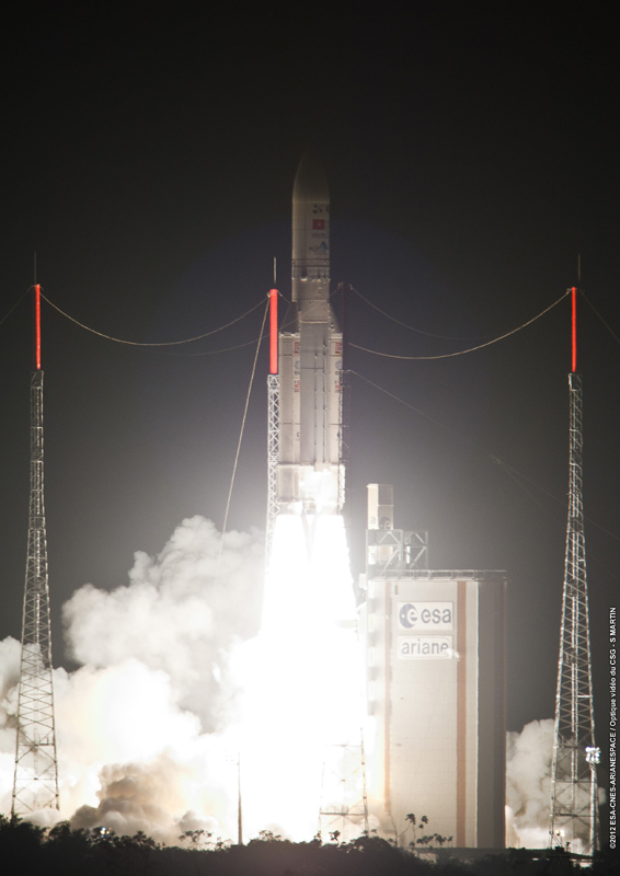 The heavy-lift payload performance for Ariane 5 on tonight’s mission was a total of more than 8,380 kg. The heavy-lift payload performance for Ariane 5 on tonight’s mission was a total of more than 8,380 kg.
