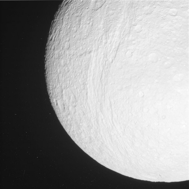 This raw, unprocessed image was taken by NASA's Cassini spacecraft on May 20, 2012. The camera was pointing toward Tethys at approximately 81,580 miles (131,290 kilometers) away. Image Credit: NASA/JPL/Space Science Institute This raw, unprocessed image was taken by NASA's Cassini spacecraft on May 20, 2012. The camera was pointing toward Tethys at approximately 81,580 miles (131,290 kilometers) away. Image Credit: NASA/JPL/Space Science Institute