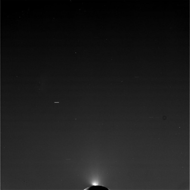 This raw, unprocessed image was taken by NASA's Cassini spacecraft on May 2, 2012. The camera was pointing toward Enceladus at approximately 239,799 miles (385,919 kilometers) away. Image credit: NASA/JPL/Space Science Institute This raw, unprocessed image was taken by NASA's Cassini spacecraft on May 2, 2012. The camera was pointing toward Enceladus at approximately 239,799 miles (385,919 kilometers) away. Image credit: NASA/JPL/Space Science Institute
