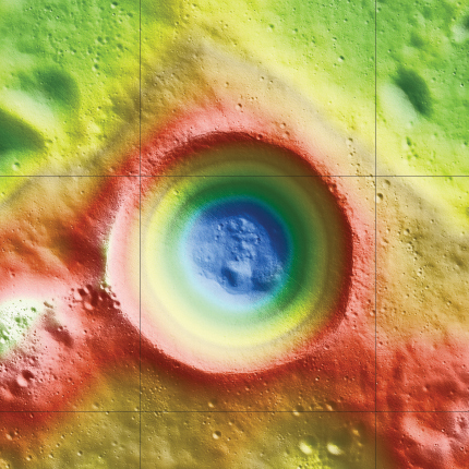 This is an elevation map of Shackleton crater made using LRO Lunar Orbiter Laser Altimeter data. The false colors indicate height, with blue lowest and red/white highest. Credit: NASA/Zuber, M.T. et al., Nature, 2012 This is an elevation map of Shackleton crater made using LRO Lunar Orbiter Laser Altimeter data. The false colors indicate height, with blue lowest and red/white highest. Credit: NASA/Zuber, M.T. et al., Nature, 2012