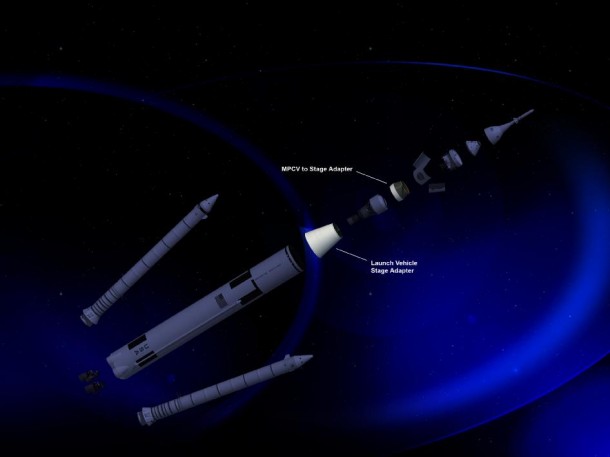 Expanded view of an artist rendering of the 70 metric ton configuration of NASA's Space Launch System. (NASA/MSFC) Expanded view of an artist rendering of the 70 metric ton configuration of NASA's Space Launch System. (NASA/MSFC)