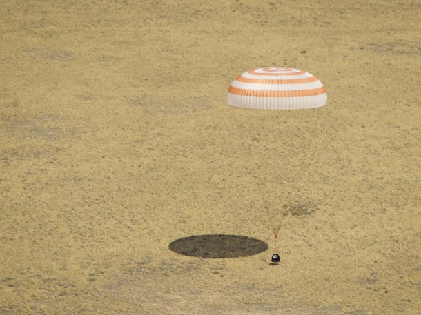 The Soyuz TMA-03M spacecraft is seen as it lands with Expedition 31 Commander Oleg Kononenko of Russia and Flight Engineers Don Pettit of NASA and Andre Kuipers of the European Space Agency in a remote area near the town of Zhezkazgan, Kazakhstan, on Sunday, July 1, 2012. Credit:NASA/Bill Ingalls The Soyuz TMA-03M spacecraft is seen as it lands with Expedition 31 Commander Oleg Kononenko of Russia and Flight Engineers Don Pettit of NASA and Andre Kuipers of the European Space Agency in a remote area near the town of Zhezkazgan, Kazakhstan, on Sunday, July 1, 2012. Credit:NASA/Bill Ingalls