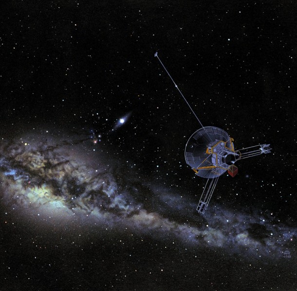 An artist's impression of Pioneer 10 heading out of the solar system towards the galactic center. Image credit: NASA Ames An artist's impression of Pioneer 10 heading out of the solar system towards the galactic center. Image credit: NASA Ames