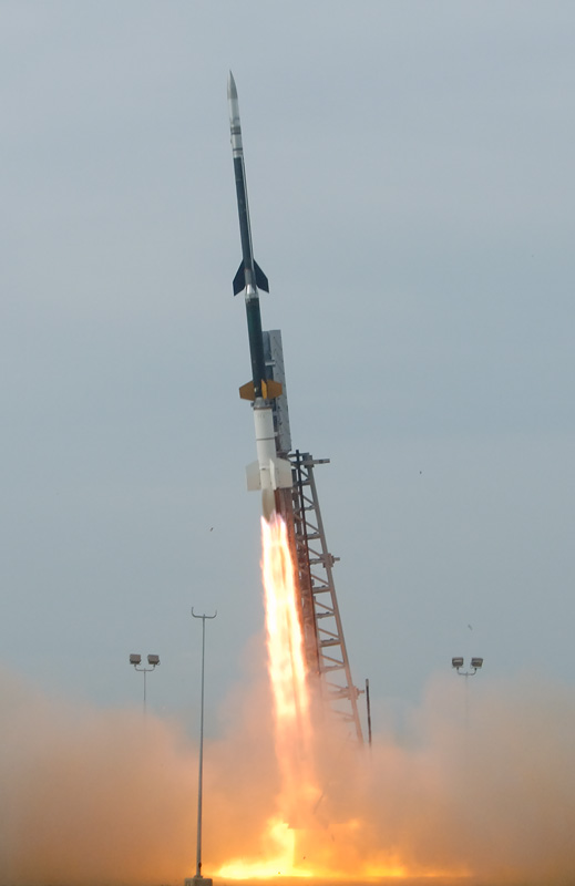 A three-stage Black Brant XI sounding rocket similar to this one will launch the Inflatable Reentry Vehicle Experiment (IRVE-3) about 280 miles (451 kilometers) into the air over the Atlantic Ocean. The IRVE-3 will separate from the nose cone, inflate and plummet back through Earth's atmosphere. Credit: NASA/Wallops Flight Facility A three-stage Black Brant XI sounding rocket similar to this one will launch the Inflatable Reentry Vehicle Experiment (IRVE-3) about 280 miles (451 kilometers) into the air over the Atlantic Ocean. The IRVE-3 will separate from the nose cone, inflate and plummet back through Earth's atmosphere. Credit: NASA/Wallops Flight Facility