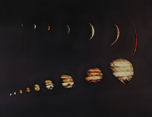 On December 4, 1973, excitement rose as the Pioneer 10 spacecraft sent back images of a Jupiter of ever-increasing size as it plunged at high speed toward its closest approach to the planet. PICS (Pioneer Image Converter System) began to show a few spots on the screens, which gradually built up into a very distorted crescent-shaped Jupiter. "Sunrise on Jupiter," exclaimed a scientist excitedly. Subsequent PICS images were of a crescent Jupiter gradually decreasing in size as the spacecraft sped away out of the Jovian system. Image credit: NASA Ames On December 4, 1973, excitement rose as the Pioneer 10 spacecraft sent back images of a Jupiter of ever-increasing size as it plunged at high speed toward its closest approach to the planet. PICS (Pioneer Image Converter System) began to show a few spots on the screens, which gradually built up into a very distorted crescent-shaped Jupiter. "Sunrise on Jupiter," exclaimed a scientist excitedly. Subsequent PICS images were of a crescent Jupiter gradually decreasing in size as the spacecraft sped away out of the Jovian system. Image credit: NASA Ames