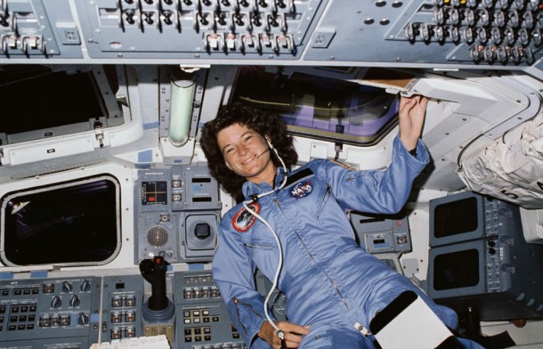 NASA astronaut Sally K. Ride on her first space shuttle mission. Photo credit: NASA