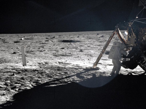 Apollo 11 astronauts trained on Earth to take individual photographs in succession in order to create a series of frames that could be assembled into panoramic images. This frame from Aldrin's panorama of the Apollo 11 landing site is the only good picture of mission commander Neil Armstrong on the lunar surface. Image Credit: NASA Apollo 11 astronauts trained on Earth to take individual photographs in succession in order to create a series of frames that could be assembled into panoramic images. This frame from Aldrin's panorama of the Apollo 11 landing site is the only good picture of mission commander Neil Armstrong on the lunar surface. Image Credit: NASA