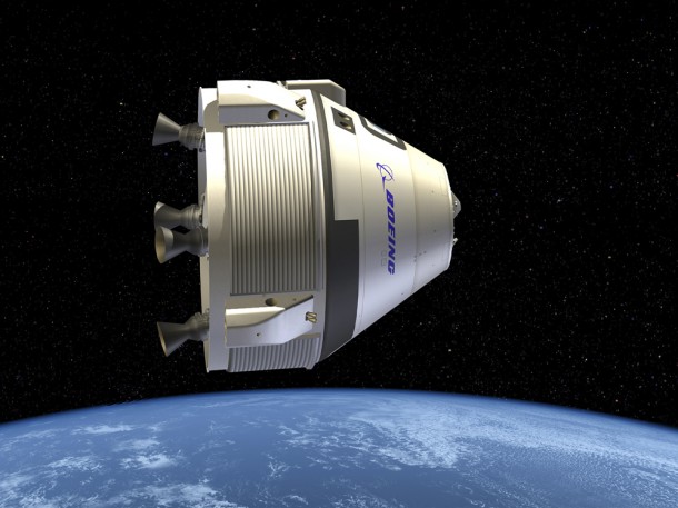 This is an artist's conception of The Boeing Company's CST-100 spacecraft, under development in collaboration with NASA's Commercial Crew Program. Image credit: Boeing This is an artist's conception of The Boeing Company's CST-100 spacecraft, under development in collaboration with NASA's Commercial Crew Program. Image credit: Boeing