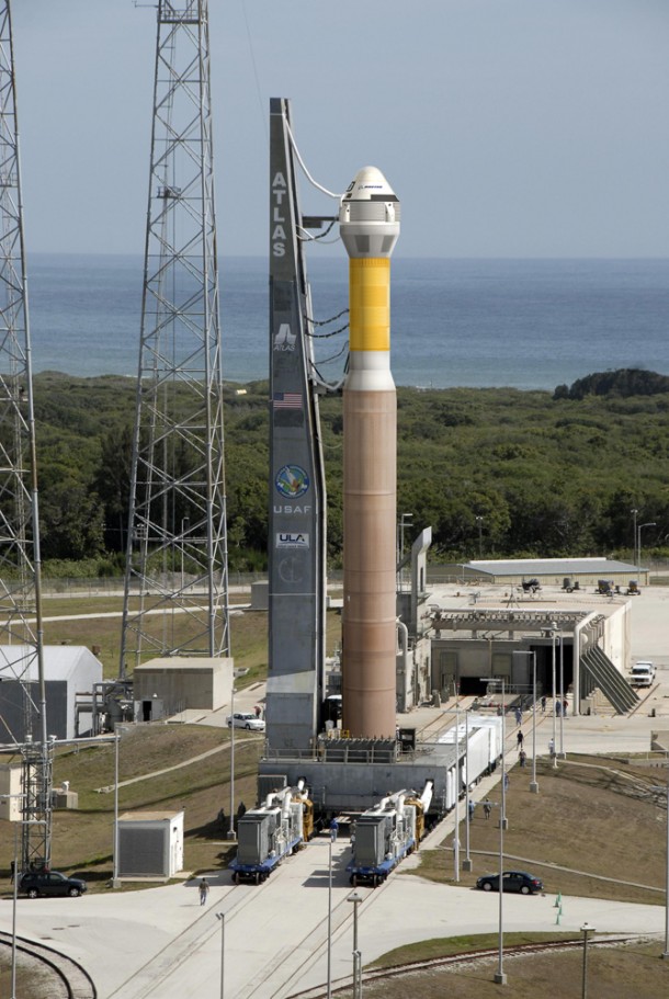An artist's conception of The Boeing Company's CST-100 atop a United Launch Alliance Atlas V rocket for the Commercial Crew Integrated Capability (CCiCap) phase of NASA's Commercial Crew Program. Image credit: Boeing An artist's conception of The Boeing Company's CST-100 atop a United Launch Alliance Atlas V rocket for the Commercial Crew Integrated Capability (CCiCap) phase of NASA's Commercial Crew Program. Image credit: Boeing