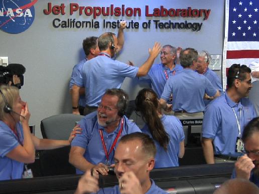 Engineers at NASA's Jet Propulsion Laboratory in Pasadena, Calif., celebrate the landing of NASA's Curiosity rover on the Red Planet. The rover touched down on Mars the evening of Aug. 5 PDT (morning of Aug. 6 EDT). Image credit: NASA/JPL-Caltech Engineers at NASA's Jet Propulsion Laboratory in Pasadena, Calif., celebrate the landing of NASA's Curiosity rover on the Red Planet. The rover touched down on Mars the evening of Aug. 5 PDT (morning of Aug. 6 EDT). Image credit: NASA/JPL-Caltech