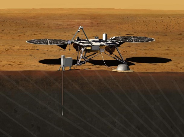 Artist rendition of the proposed InSight (Interior exploration using Seismic Investigations, Geodesy and Heat Transport) Lander. credit: JPL/NASA Artist rendition of the proposed InSight (Interior exploration using Seismic Investigations, Geodesy and Heat Transport) Lander. credit: JPL/NASA