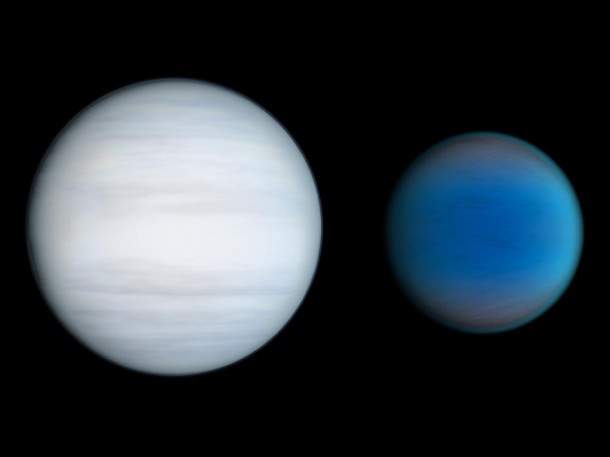 The planets Kepler-47b and Kepler-47c: Kepler-47b has three times the radius of earth and orbits the pair of stars in less than 50 days while Kepler-47c is thought to be a gaseous giant, slightly larger than Neptune with an orbital period of 303 days. Credit: NASA/JPL-Caltech/T. Pyle The planets Kepler-47b and Kepler-47c: Kepler-47b has three times the radius of earth and orbits the pair of stars in less than 50 days while Kepler-47c is thought to be a gaseous giant, slightly larger than Neptune with an orbital period of 303 days. Credit: NASA/JPL-Caltech/T. Pyle