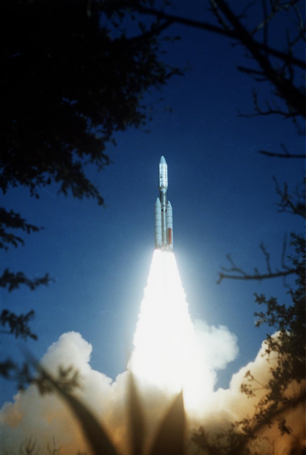 Voyager 2 was launched on August 20, 1977, from the NASA Kennedy Space Center at Cape Canaveral in Florida, propelled into space on a Titan/Centaur rocket. Image credit: NASA/JPL-Caltech Voyager 2 was launched on August 20, 1977, from the NASA Kennedy Space Center at Cape Canaveral in Florida, propelled into space on a Titan/Centaur rocket. Image credit: NASA/JPL-Caltech