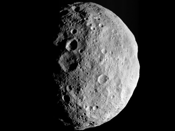 This image is from the last sequence of images NASA's Dawn spacecraft obtained of the giant asteroid Vesta, looking down at Vesta's north pole as it was departing. Image credit: NASA/JPL-Caltech/UCLA/MPS/DLR/IDA This image is from the last sequence of images NASA's Dawn spacecraft obtained of the giant asteroid Vesta, looking down at Vesta's north pole as it was departing. Image credit: NASA/JPL-Caltech/UCLA/MPS/DLR/IDA