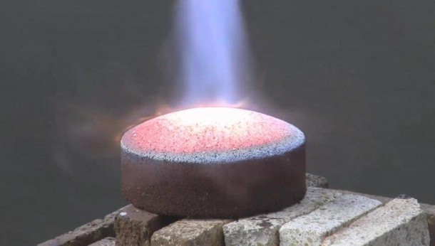 A 2-inch by 4-inch brick is heated by a welding torch in a test of a concept for making heat shields from the soil of other worlds. Photo credit: NASA A 2-inch by 4-inch brick is heated by a welding torch in a test of a concept for making heat shields from the soil of other worlds. Photo credit: NASA