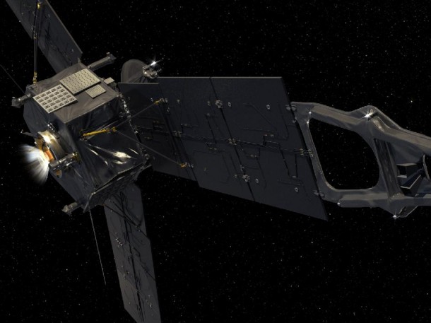 This computer-generated image depicts NASA’s Juno spacecraft firing its Leros-1b main engine. Image credit: NASA/JPL-Caltech/Eyes This computer-generated image depicts NASA’s Juno spacecraft firing its Leros-1b main engine. Image credit: NASA/JPL-Caltech/Eyes