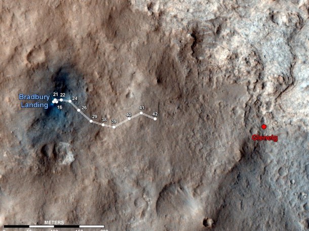 This map shows the route driven by NASA's Mars rover Curiosity through the 43rd Martian day, or sol, of the rover's mission on Mars (Sept. 19, 2012). Image credit: NASA/JPL-Caltech/Univ. of Arizona This map shows the route driven by NASA's Mars rover Curiosity through the 43rd Martian day, or sol, of the rover's mission on Mars (Sept. 19, 2012). Image credit: NASA/JPL-Caltech/Univ. of Arizona