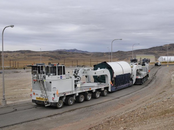 ATK moves a segment of the solid rocket booster for assembly at the company's facility in Promontory, Utah. (ATK) ATK moves a segment of the solid rocket booster for assembly at the company's facility in Promontory, Utah. (ATK)