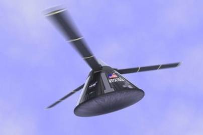6An artist concept shows a capsule flying back to Earth with a rotor blade system instead of parachutes. The rotors deploy from the side of the capsule once the fall has slowed to subsonic speeds. Photo credit: NASA An artist concept shows a capsule flying back to Earth with a rotor blade system instead of parachutes. The rotors deploy from the side of the capsule once the fall has slowed to subsonic speeds. Photo credit: NASA