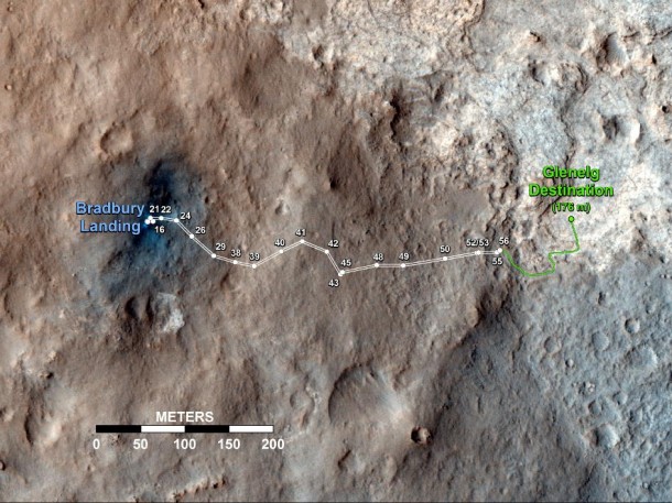 This map shows the route driven by NASA's Mars rover Curiosity through the 56th Martian day, or sol, of the rover's mission on Mars (Oct. 2, 2012). Image Credit: NASA/JPL-Caltech/Univ. of Arizona This map shows the route driven by NASA's Mars rover Curiosity through the 56th Martian day, or sol, of the rover's mission on Mars (Oct. 2, 2012). Image Credit: NASA/JPL-Caltech/Univ. of Arizona
