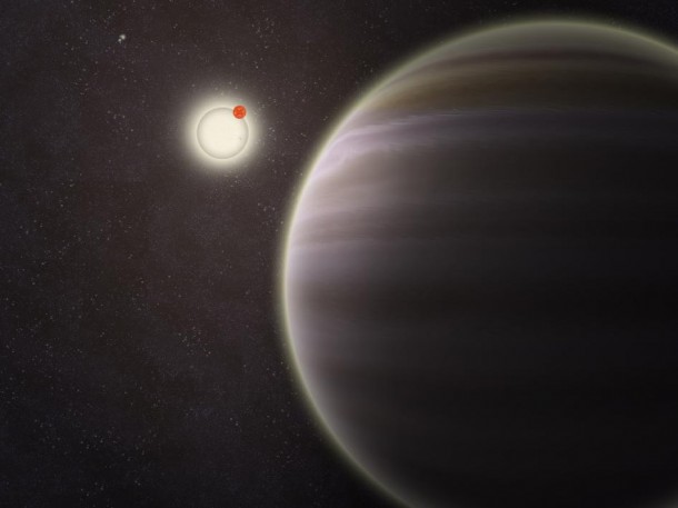 A Four-Star Planet: An artist's illustration of PH1, a planet discovered by volunteers from the Planet Hunters citizen science project. PH1, shown in the foreground, is the first reported case of a planet orbiting a double-star that, in turn, is orbited by a second distant pair of stars. The phenomenon is called a circumbinary planet in a four-star system. Image credit: Haven Giguere/Yale A Four-Star Planet: An artist's illustration of PH1, a planet discovered by volunteers from the Planet Hunters citizen science project. PH1, shown in the foreground, is the first reported case of a planet orbiting a double-star that, in turn, is orbited by a second distant pair of stars. The phenomenon is called a circumbinary planet in a four-star system. Image credit: Haven Giguere/Yale