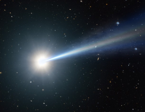 This artist's impression of one of the most distant, oldest, brightest quasars ever seen is hidden behind dust. The quasar dates back to less than one billion years after the big bang. The dust is also hiding the view of the underlying galaxy of stars that the quasar is presumably embedded in. (Credit: NASA/ESA/G.Bacon, STScI) This artist's impression of one of the most distant, oldest, brightest quasars ever seen is hidden behind dust. The quasar dates back to less than one billion years after the big bang. The dust is also hiding the view of the underlying galaxy of stars that the quasar is presumably embedded in. (Credit: NASA/ESA/G.Bacon, STScI)
