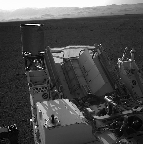 This photo shows the coated fins, center, on Curiosity's Multi-Mission Radioisotope Thermoelectric Generator. The protective coating on the fins was tested as part of the MISSE-2 investigation aboard the International Space Station. (NASA) This photo shows the coated fins, center, on Curiosity's Multi-Mission Radioisotope Thermoelectric Generator. The protective coating on the fins was tested as part of the MISSE-2 investigation aboard the International Space Station. (NASA)