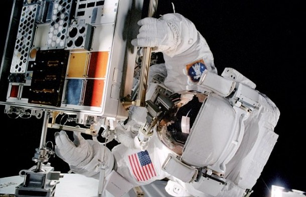 Mission Specialist Patrick Forrester opens a Materials International Space Station Experiment, or MISSE, passive experiment container installed on the International Space Station airlock. Nearly four thousand samples have been flown as part of the MISSE experiments in the last 11 years. (NASA) Mission Specialist Patrick Forrester opens a Materials International Space Station Experiment, or MISSE, passive experiment container installed on the International Space Station airlock. Nearly four thousand samples have been flown as part of the MISSE experiments in the last 11 years. (NASA)