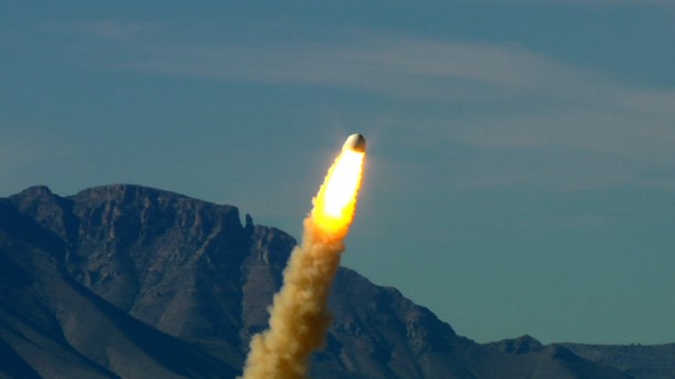 Blue Origin’s pusher escape system rockets the Crew Capsule away from the launch pad, demonstrating a key safety system for both suborbital and orbital flights. Blue Origin’s pusher escape system rockets the Crew Capsule away from the launch pad, demonstrating a key safety system for both suborbital and orbital flights.