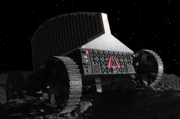 Astrobotic Technology is developing a rover that operates on solar energy provided with side-facing panels. The solar panels are set vertically because the rover will operate at the lunar poles where the sun appears closer to the horizon. Artist concept courtesy of Astrobotic Technology Astrobotic Technology is developing a rover that operates on solar energy provided with side-facing panels. The solar panels are set vertically because the rover will operate at the lunar poles where the sun appears closer to the horizon. Artist concept courtesy of Astrobotic Technology