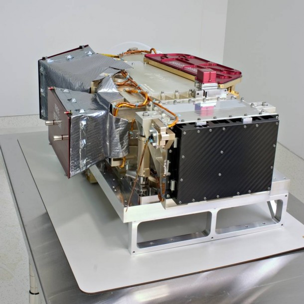 The Remote Sensing package aboard the MAVEN spacecraft, was conceived, designed and built by the University of Colorado’s Laboratory for Atmospheric and Space Physics (CU/LASP) at Boulder. This remote sensing instrument will peer into the ultraviolet to offer clues to how Mars might have lost its atmosphere. Credit: Aref Nammari/CU/LASP The Remote Sensing package aboard the MAVEN spacecraft, was conceived, designed and built by the University of Colorado’s Laboratory for Atmospheric and Space Physics (CU/LASP) at Boulder. This remote sensing instrument will peer into the ultraviolet to offer clues to how Mars might have lost its atmosphere. Credit: Aref Nammari/CU/LASP