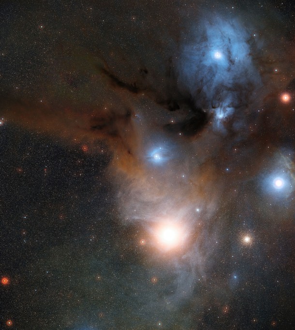 This wide-field view shows the star-forming region Rho Ophiuchi in the constellation of Ophiuchus (The Serpent Bearer), as seen in visible light. This view was created from images forming part of the Digitized Sky Survey 2. Credit: ESO/Digitized Sky Survey 2. Acknowledgement: Davide De Martin This wide-field view shows the star-forming region Rho Ophiuchi in the constellation of Ophiuchus (The Serpent Bearer), as seen in visible light. This view was created from images forming part of the Digitized Sky Survey 2. Credit: ESO/Digitized Sky Survey 2. Acknowledgement: Davide De Martin