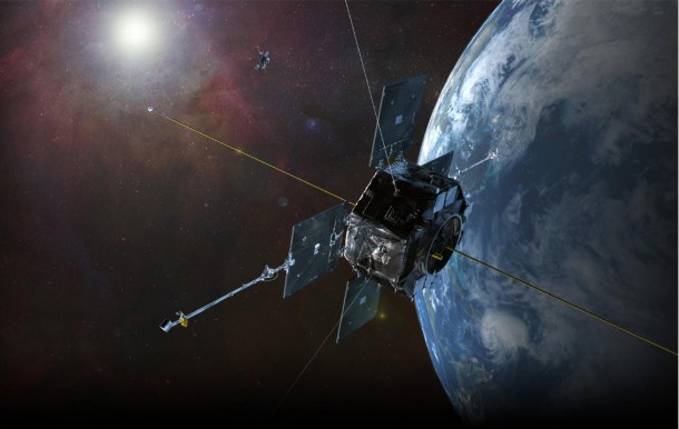 A graphic depicting the twin Van Allen Probes in orbit within Earth's magnetic field. Credit: JHU/APL A graphic depicting the twin Van Allen Probes in orbit within Earth's magnetic field. Credit: JHU/APL
