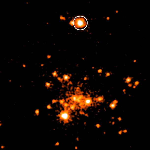 The ULX discovered in M31 earlier this year is circled in this image from Swift's X-Ray Telescope. Credit: NASA/Swift/Stefan Immler The ULX discovered in M31 earlier this year is circled in this image from Swift's X-Ray Telescope. Credit: NASA/Swift/Stefan Immler