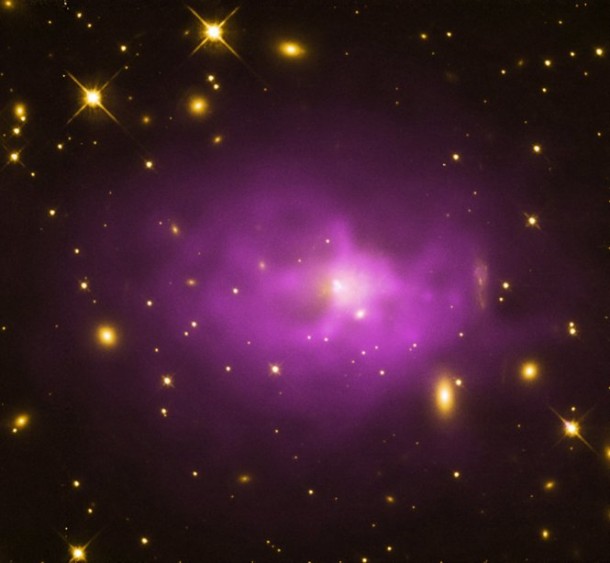 A large elliptical galaxy at the center of the galaxy cluster PKS 0745-19. (X-ray: NASA/CXC/Stanford/Hlavacek-Larrondo, J. et al; Optical: NASA/STScI) A large elliptical galaxy at the center of the galaxy cluster PKS 0745-19. (X-ray: NASA/CXC/Stanford/Hlavacek-Larrondo, J. et al; Optical: NASA/STScI)
