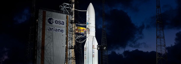The year-ending Ariane 5 mission of 2012 was a dual-payload flight performed from the Spaceport’s ELA-3 launch complex in French Guiana. The year-ending Ariane 5 mission of 2012 was a dual-payload flight performed from the Spaceport’s ELA-3 launch complex in French Guiana.
