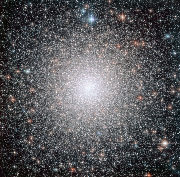 This image from the NASA/ESA Hubble Space Telescope shows NGC 6388, a dynamically middle-aged globular cluster in the Milky Way. While the cluster formed in the distant past (like all globular clusters, it is over ten billion years old), a study of the distribution of bright blue stars within the cluster shows that it has aged at a moderate speed, and its heaviest stars are in the process of migrating to the centre. Credit: NASA, ESA, F. Ferraro (University of Bologna) This image from the NASA/ESA Hubble Space Telescope shows NGC 6388, a dynamically middle-aged globular cluster in the Milky Way. While the cluster formed in the distant past (like all globular clusters, it is over ten billion years old), a study of the distribution of bright blue stars within the cluster shows that it has aged at a moderate speed, and its heaviest stars are in the process of migrating to the centre. Credit: NASA, ESA, F. Ferraro (University of Bologna)