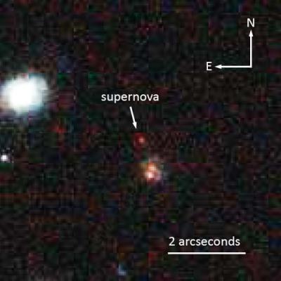 Supernova SCP-0401, nicknamed “Mingus,” was collected by the Hubble Space Telescope in 2004 but could not be positively identified until after the installation of a new camera that serendipitously acquired more data. Credit: Space Telescope Science Institute Supernova SCP-0401, nicknamed “Mingus,” was collected by the Hubble Space Telescope in 2004 but could not be positively identified until after the installation of a new camera that serendipitously acquired more data. Credit: Space Telescope Science Institute