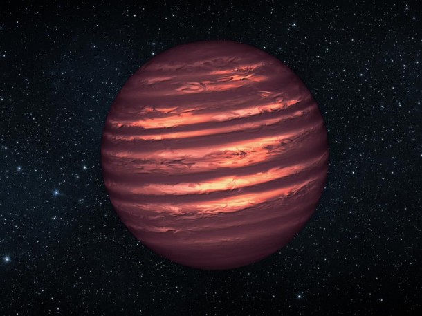 This artist's illustration shows the atmosphere of a brown dwarf called 2MASSJ22282889-431026, which was observed simultaneously by NASA's Spitzer and Hubble space telescopes. The results were unexpected, revealing offset layers of material as indicated in the diagram. For example, the large, bright patch in the outer layer has shifted to the right in the inner layer. The observations indicate this brown dwarf -- a ball of gas that "failed" to become a star -- is marked by wind-driven, planet-size clouds. Image credit: NASA/JPL-Caltech This artist's illustration shows the atmosphere of a brown dwarf called 2MASSJ22282889-431026, which was observed simultaneously by NASA's Spitzer and Hubble space telescopes. The results were unexpected, revealing offset layers of material as indicated in the diagram. For example, the large, bright patch in the outer layer has shifted to the right in the inner layer. The observations indicate this brown dwarf -- a ball of gas that "failed" to become a star -- is marked by wind-driven, planet-size clouds. Image credit: NASA/JPL-Caltech