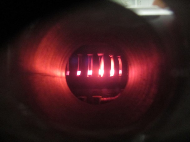 A glimpse of NTREES testing in progress in mid-2012, as a non-nuclear fuel element is heated to more than 3,200 degrees Fahrenheit while hydrogen is funneled through it. (MSFC/Emmett Given) A glimpse of NTREES testing in progress in mid-2012, as a non-nuclear fuel element is heated to more than 3,200 degrees Fahrenheit while hydrogen is funneled through it. (MSFC/Emmett Given)