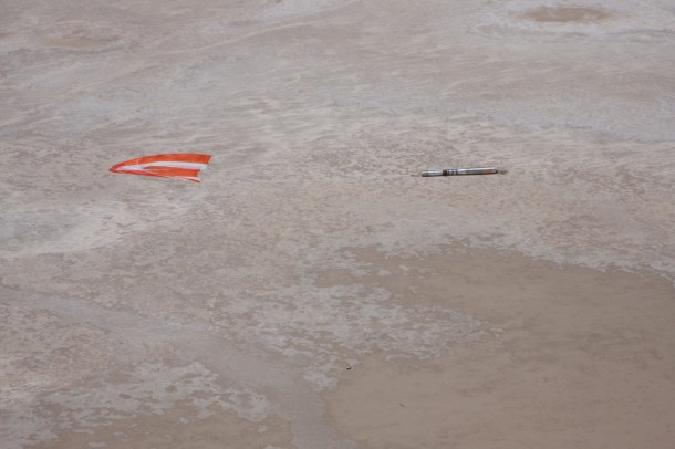 The Hi C payload and the subsystems rest on the desert after parachuting back to Earth. (NASA/MSFC) The Hi C payload and the subsystems rest on the desert after parachuting back to Earth. (NASA/MSFC)