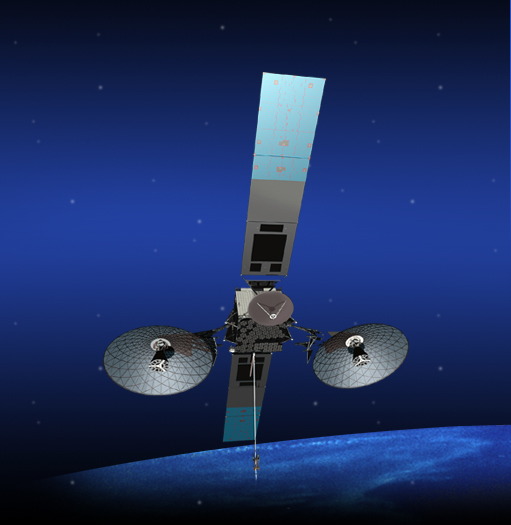 An artist concept of the TDRS-K spacecraft in orbit with its assortment of antennas and a pair of solar arrays to provide electricity. Credit: The Boeing Co. An artist concept of the TDRS-K spacecraft in orbit with its assortment of antennas and a pair of solar arrays to provide electricity. Credit: The Boeing Co.