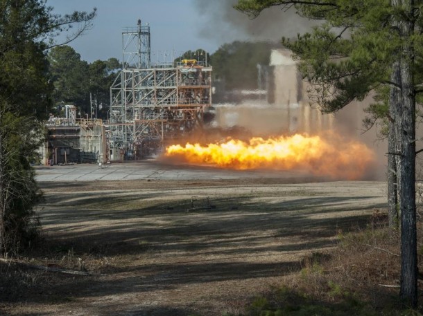 A gas generator from an F-1 engine is test fired at the Marshall Space Flight Center. (NASA/MSFC/Emmett Given) A gas generator from an F-1 engine is test fired at the Marshall Space Flight Center. (NASA/MSFC/Emmett Given)