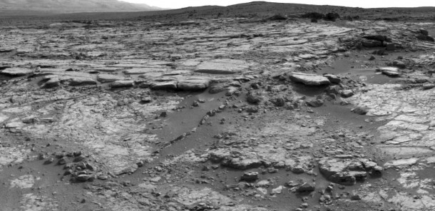 The sinuous rock feature in the lower center of this mosaic of images recorded by the NASA Mars rover Curiosity is called "Snake River." The images in the mosaic were taken by Curiosity's Navigation Camera during the 133rd Martian day, or sol, of the rover's mission on Mars (Dec. 20, 2012). Image Credit: NASA/JPL-Caltech The sinuous rock feature in the lower center of this mosaic of images recorded by the NASA Mars rover Curiosity is called "Snake River." The images in the mosaic were taken by Curiosity's Navigation Camera during the 133rd Martian day, or sol, of the rover's mission on Mars (Dec. 20, 2012). Image Credit: NASA/JPL-Caltech