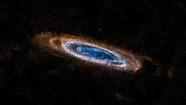 The ring-like swirls of dust filling the Andromeda galaxy stand out colorfully in this new image from the Herschel Space Observatory, a European Space Agency mission with important NASA participation. Image credit: ESA/NASA/JPL-Caltech/NHSC The ring-like swirls of dust filling the Andromeda galaxy stand out colorfully in this new image from the Herschel Space Observatory, a European Space Agency mission with important NASA participation. Image credit: ESA/NASA/JPL-Caltech/NHSC