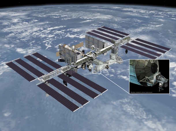 Artist's rendering of NASA's ISS-RapidScat instrument (inset), which will launch to the International Space Station in 2014 to measure ocean surface wind speed and direction and help improve weather forecasts, including hurricane monitoring. It will be installed on the end of the station's Columbus laboratory. Image credit: NASA/JPL-Caltech/JSC Artist's rendering of NASA's ISS-RapidScat instrument (inset), which will launch to the International Space Station in 2014 to measure ocean surface wind speed and direction and help improve weather forecasts, including hurricane monitoring. It will be installed on the end of the station's Columbus laboratory. Image credit: NASA/JPL-Caltech/JSC
